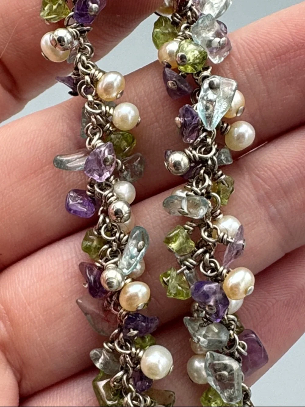 Sterling silver genuine pearl stone bracelet